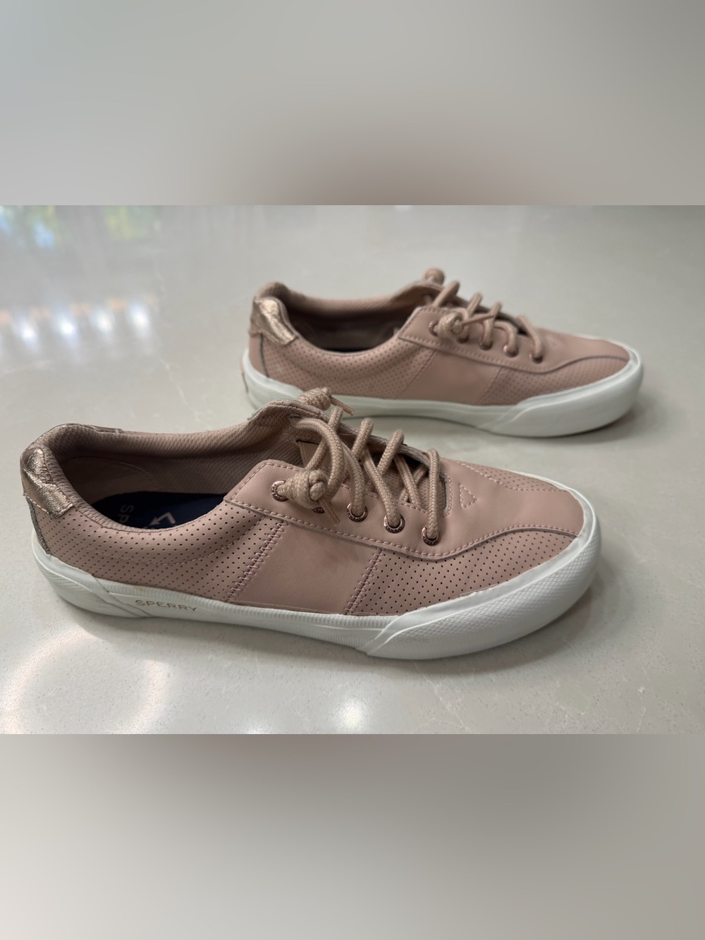 Sperry Soletide Racy Boat Dusty Pink Perforated Leather Lace-Up Sneakers, 8